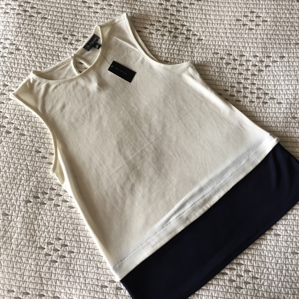 NWT The Limited Off-White and Navy Blue Tank